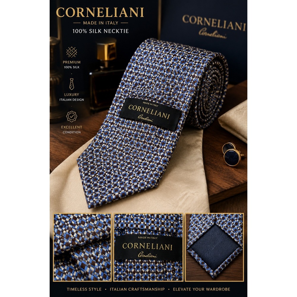 Corneliani Made in Italy Silk Geometric Luxury Designer Tie